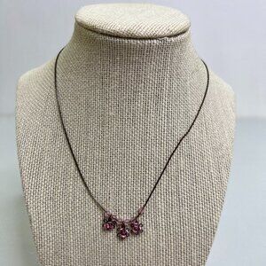 Flower Necklace Pink Beaded Chain 16 Inch Copper Tone Dainty Floral Used, see ph